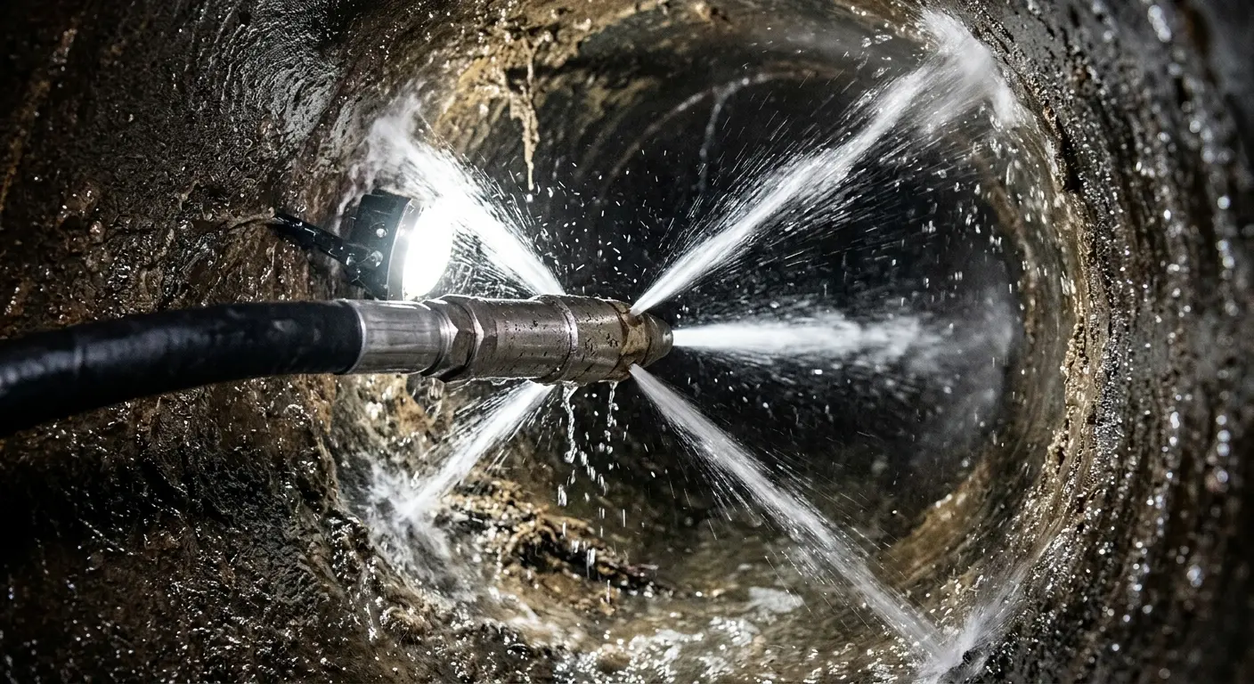 High-pressure hydro jetting nozzle cleaning sewer pipe for Emergency Drain Service in Mexico